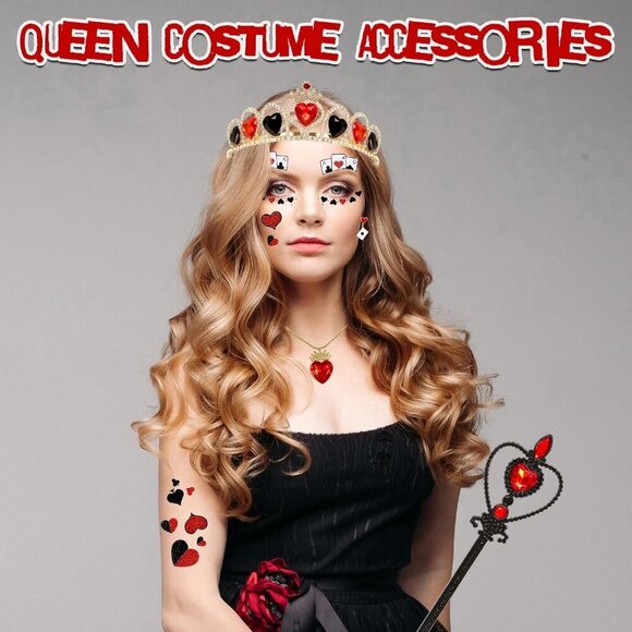 5 Pcs Red Gem Women Halloween Queen Costume Accessories Crown Necklace Earrings